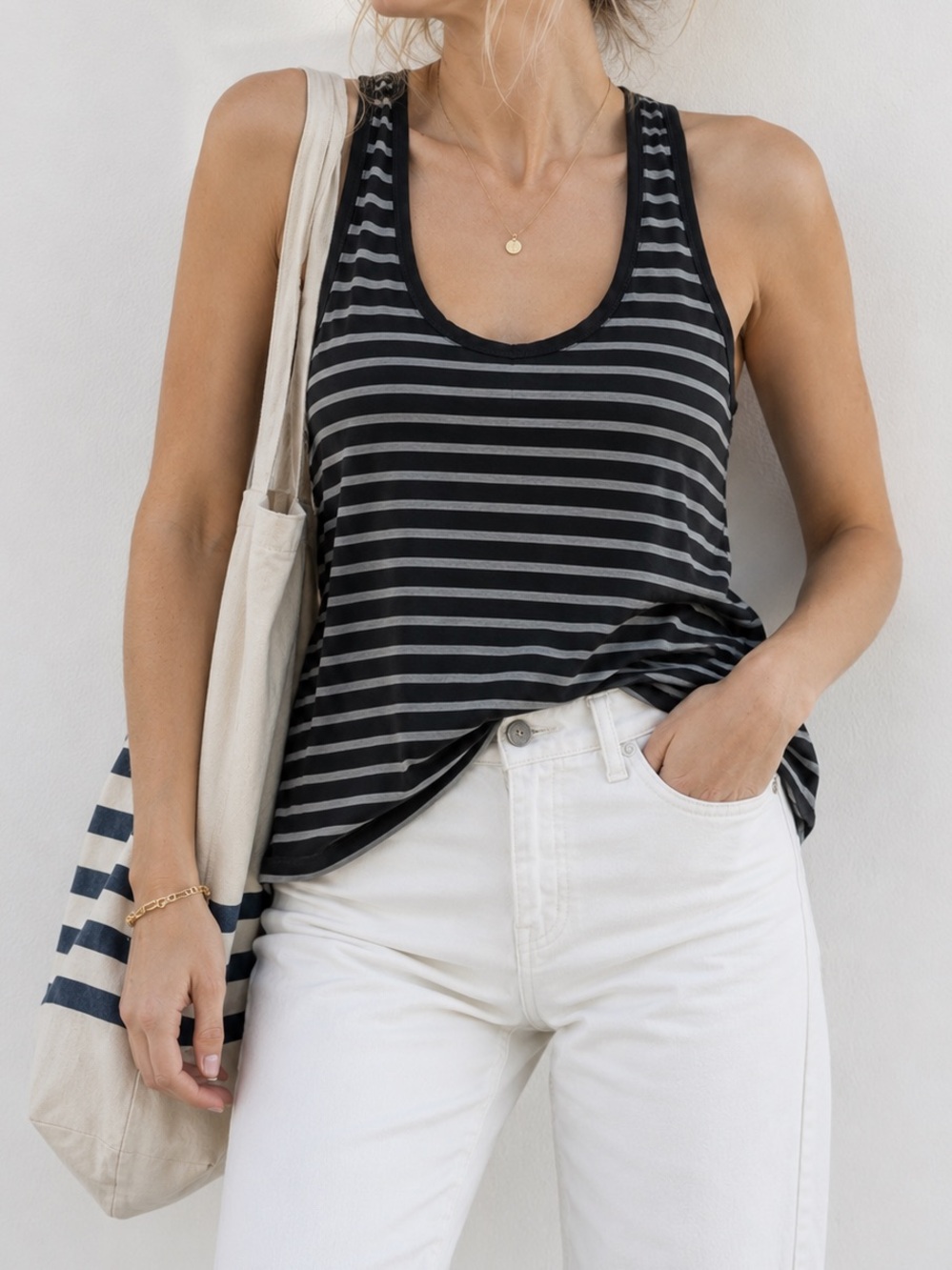 Stem Striped Racerback Tank Top - Black & Gray